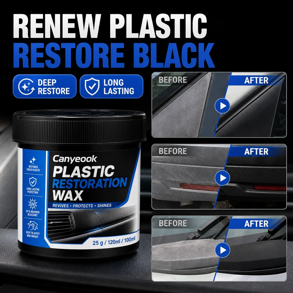 CANYEOOK Black Plastic Restorer Wax - Restores Faded Trim Color, Durable Protection, Anti-Aging & Wear-Resistant for Cars 150g