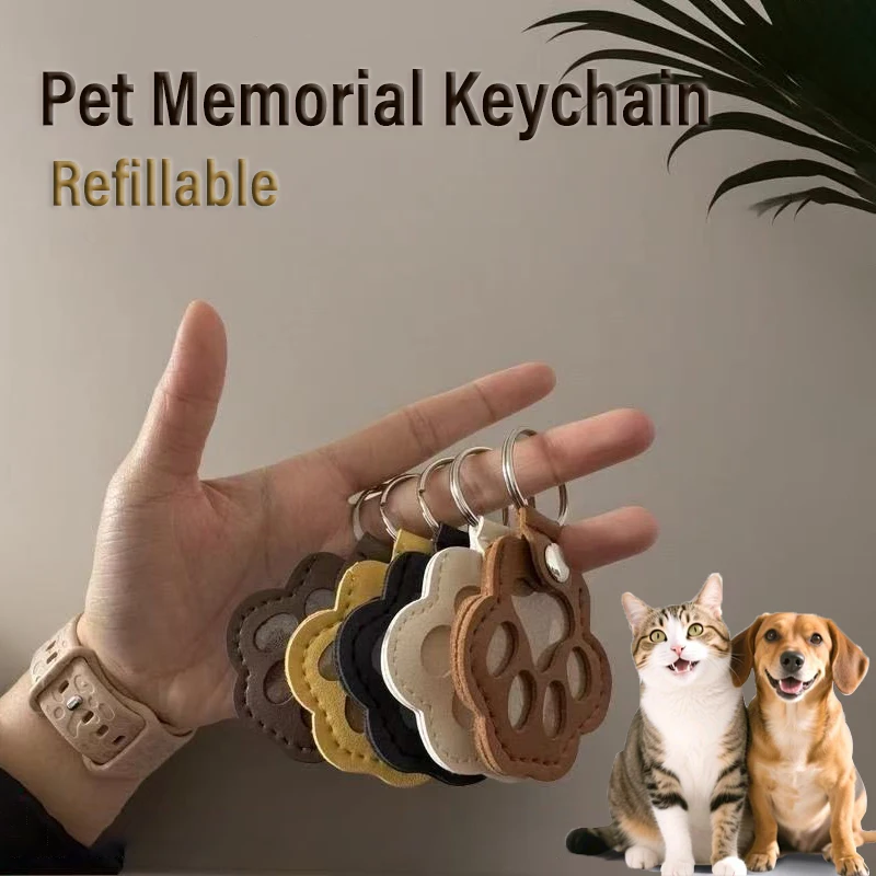 

Leather Memorial Pet Hair Storage Bag Cat Paw Keychain Handmade Homemade Pet Memorial Keychain Handbag Hanging Accessories