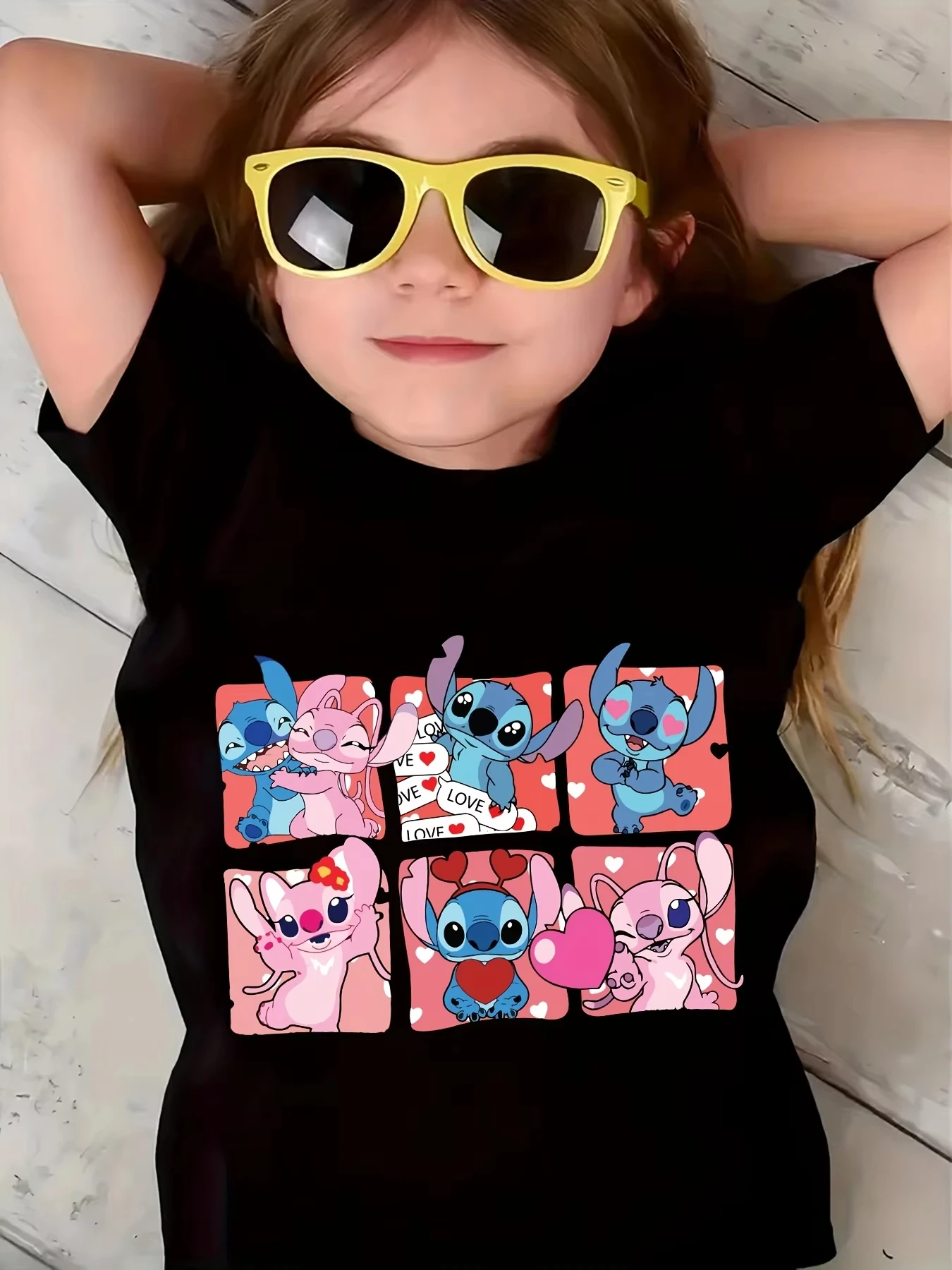 2025 صيف جديد مينيسو ديزني معتمد الحب لطيف عادية قصيرة الأكمام تي شيرت موضة عادية قصيرة الأكمام مع طباعة غرزة