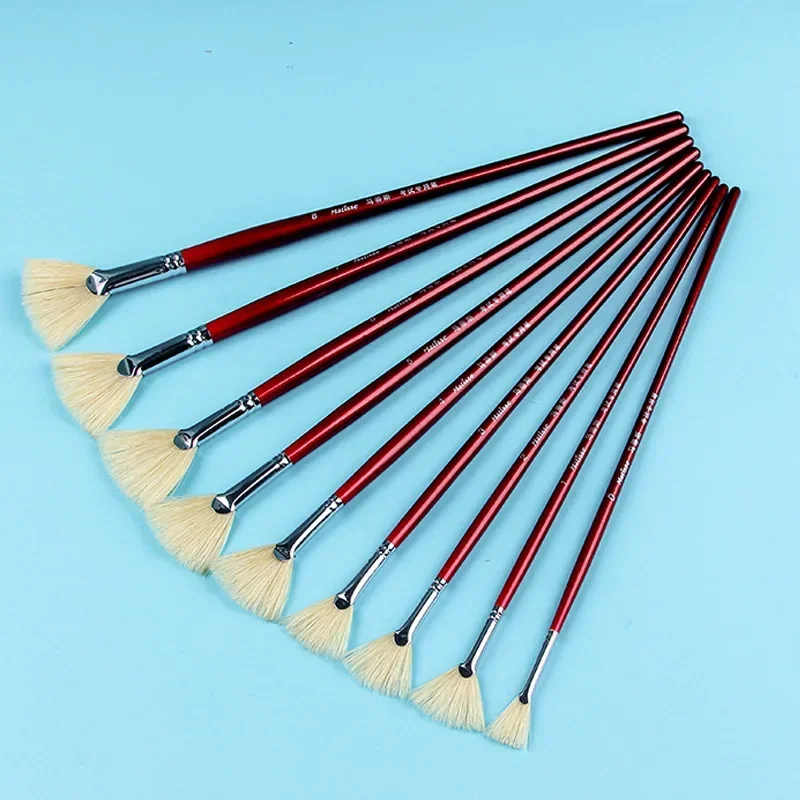 1pcs /9pcs Bristles Fan Brush Painting Oil Paintbrush Gouache Acrylic Watercolor Brush Professional Art Supplies