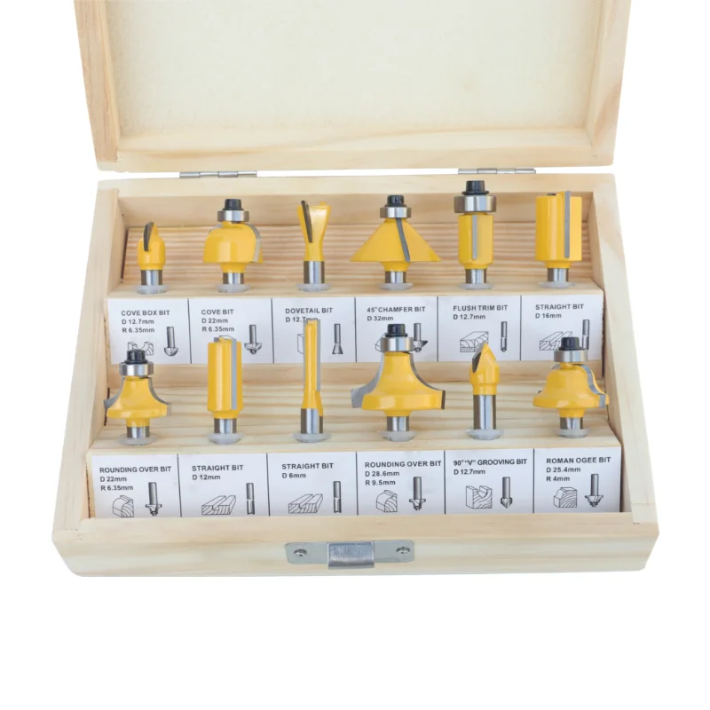 YUSUN 12pcs Router Bit Sets Trimming Straight Carbide Tungsten Cutters Woodworking Milling Cutter For Wood Bit Face Mill Tools