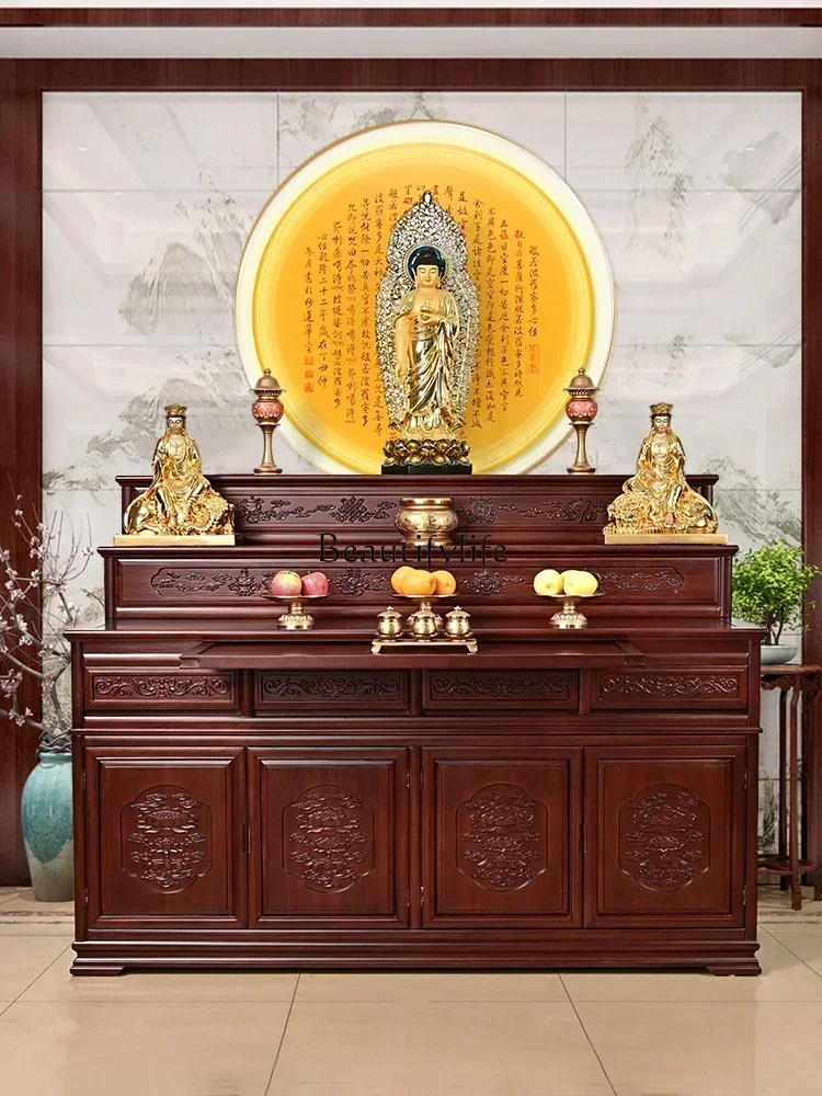 Rosewood Solid Wood Three-Layer Buddha Shrine Altar New Chinese Incense Table Buddha Cabinet