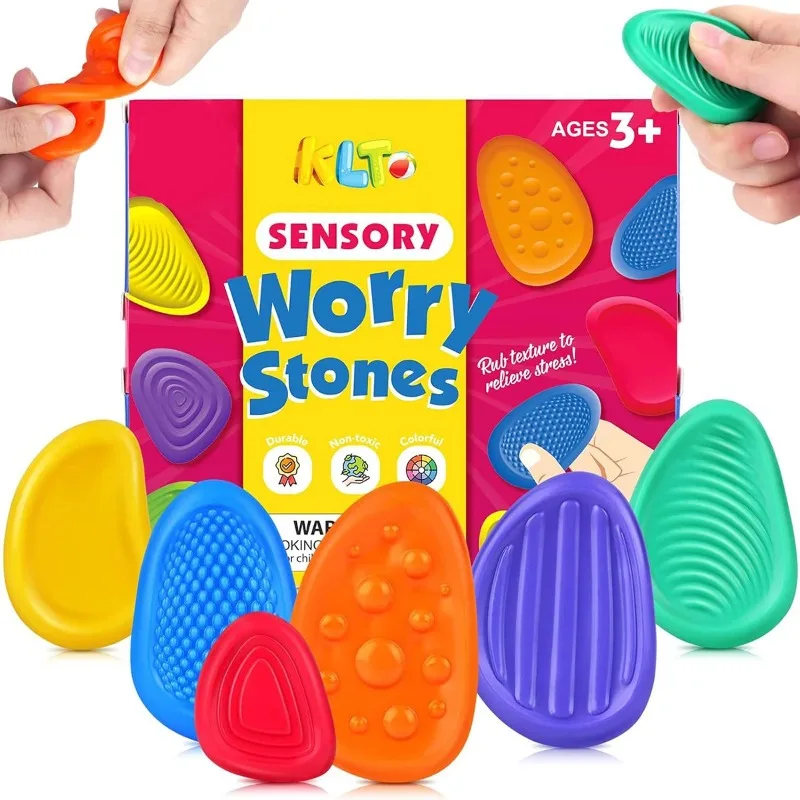 Fidget Toys Adults Sensory Silicone Stone 6 Pack Textured for Autism Kids Calming Down Fidget Stress Relief Toys