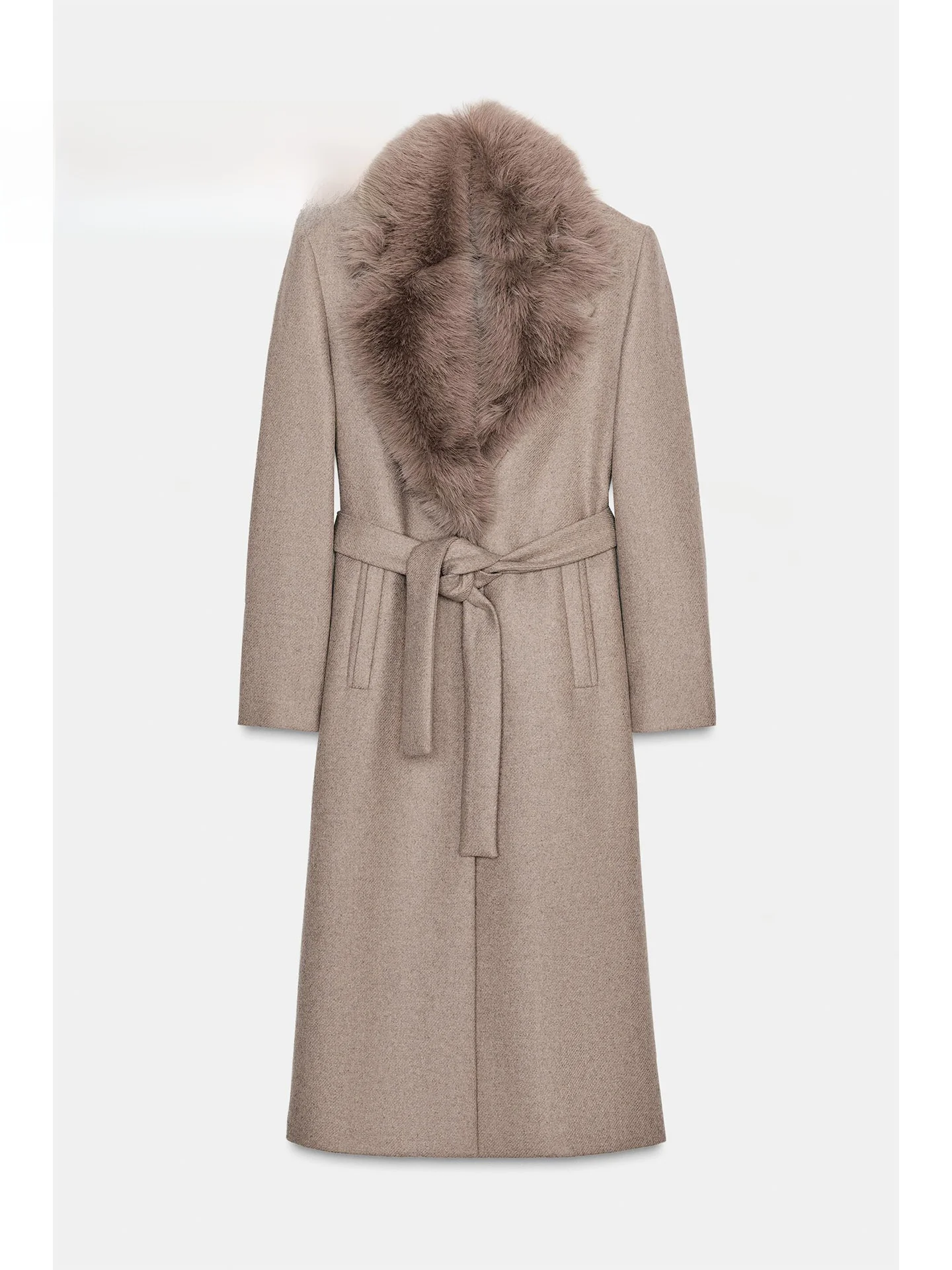 

Winter 2025 New Sle Women's Faux Fur Effect Coat with Stand Collar And Waist Belt High-End Ele Feelings Ladies' Outerwear