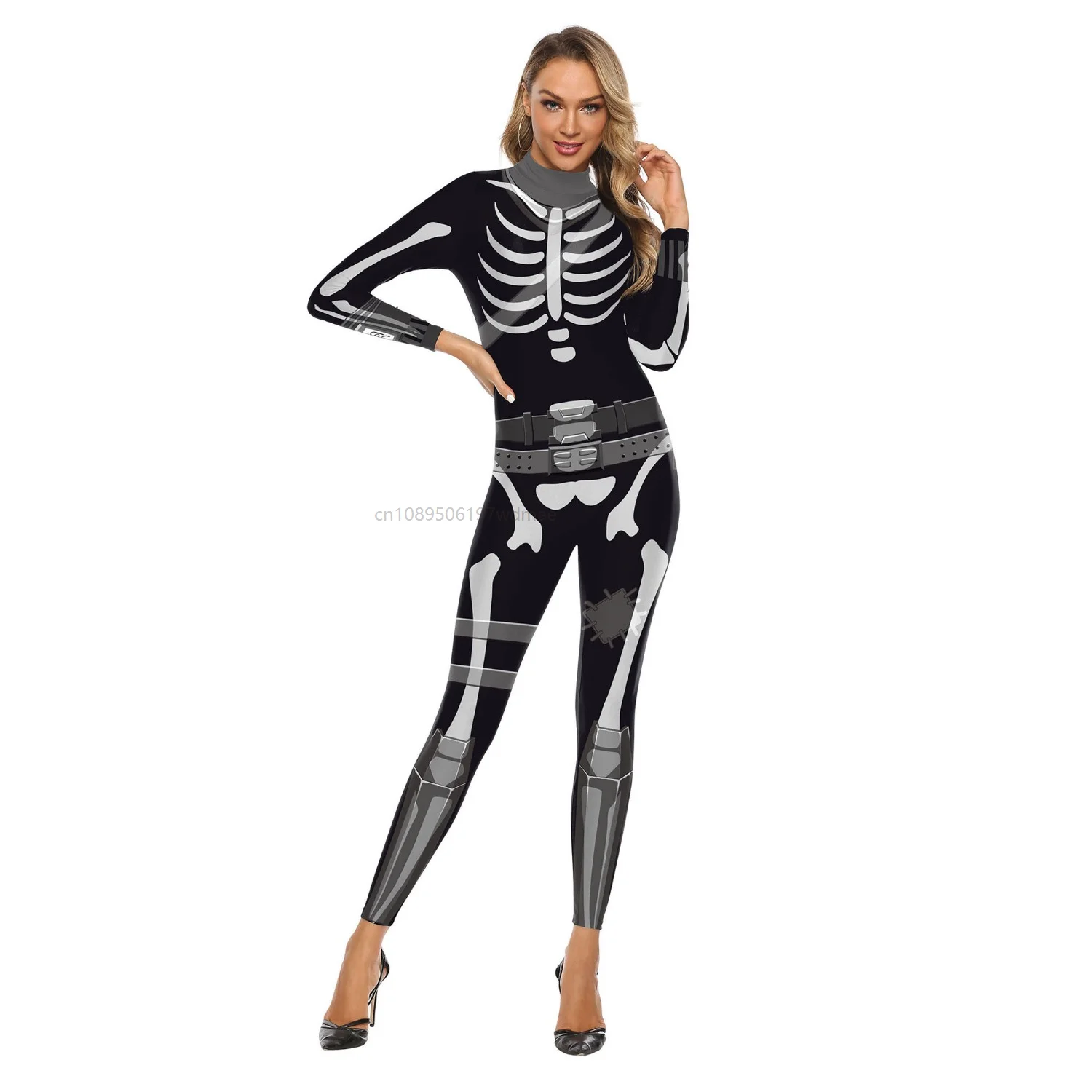 

Halloween Skeleton Jumpsuit For Women Costume Long Sleeve Skinny Catsuit 3D Print Skull Bodysuit Bone Cosplay Outfit 2026
