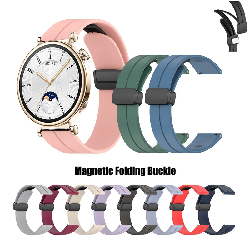 

18mm Magnetic Buckle Strap Silicone Band For Huawei Watch GT4 GT5 41mm / GT5 Pro 42mm
