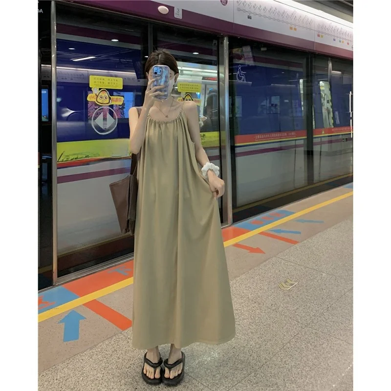 

Summer Tea Break Fairy Girl Beach Vacation Beach Long Dress Women's Strap Dress Gown Polyester Fiber 100% Fairy Tea Break Dress