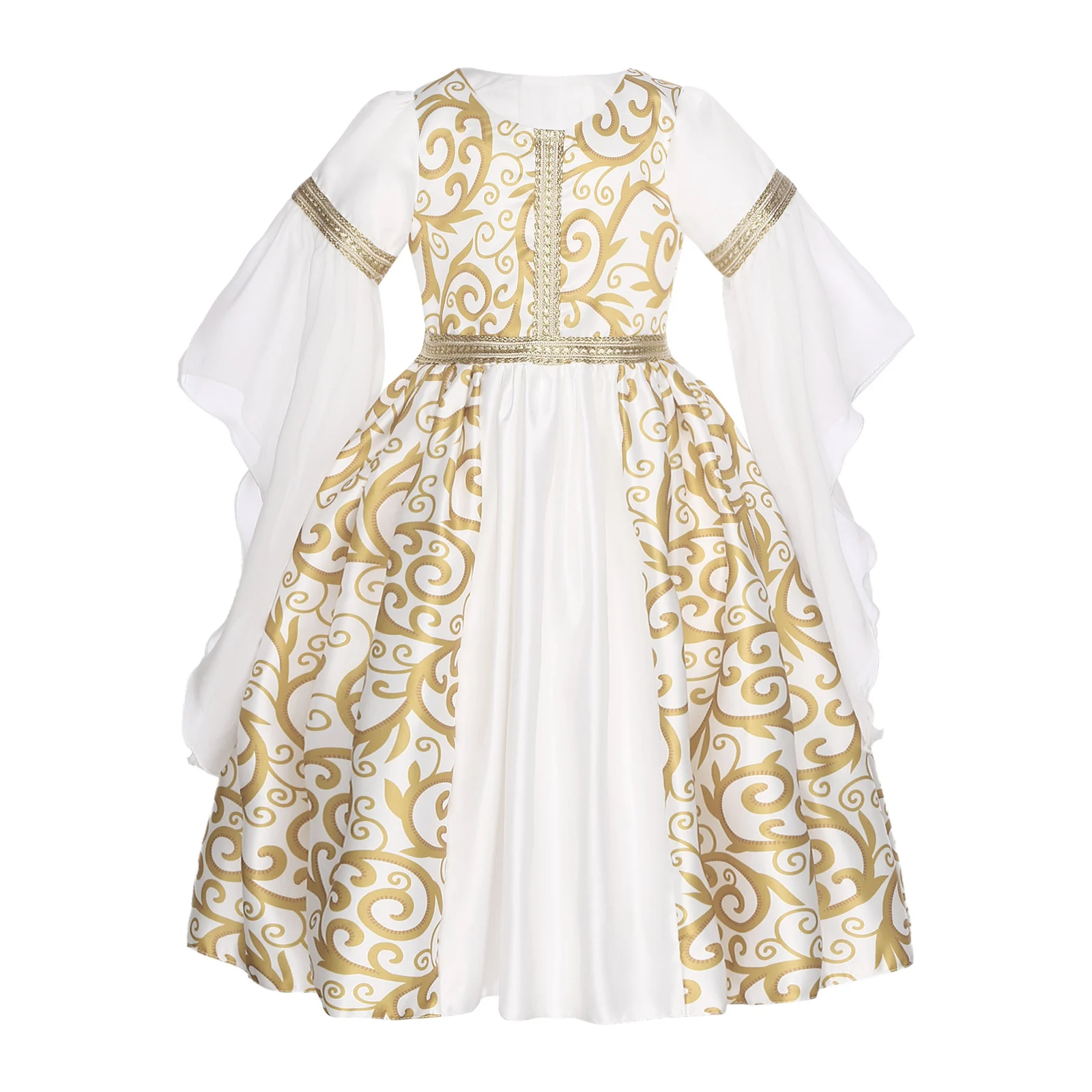 

Baby Girls Arab Muslim Dubai Dress Elegant High Waist Embroidery Gown Full Length Party Banquet Pageant Evening Princess Costume