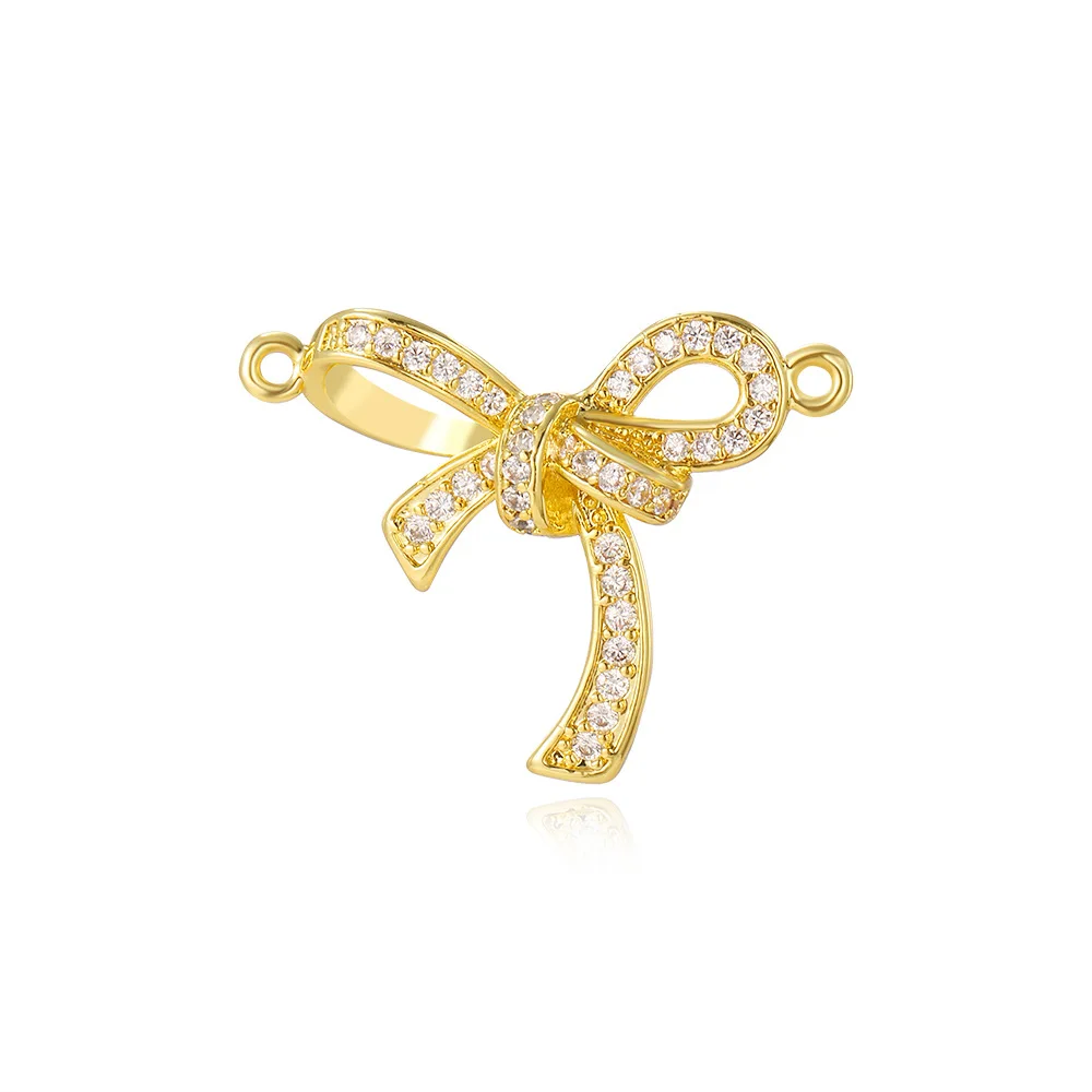 3 popular fashion zircon bow double hole connector with bracelet necklace DIY jewelry handmade accessories making materials