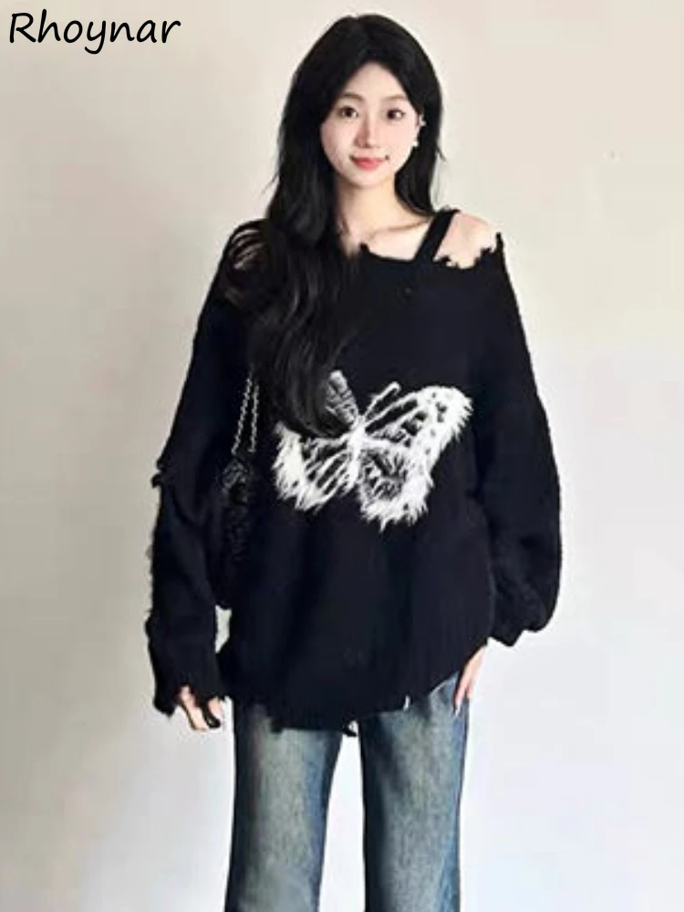 Pullovers Women Soft Ladies Autumn Hole Charming Sexy Basics Personality Korean Style Modern Creativity Baggy Special Streetwear