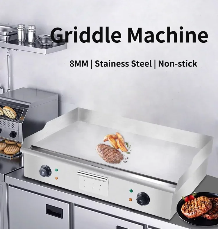 Non-stick Kitchen Equipment BBQ Grill Electric Multifunctional Counter Top Flat Griddle Machine Technology Stainless Steel SY