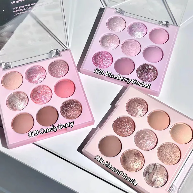 Palette di ombretti gelato a 9 colori Piastra rosa opaca perla Ombretto a lunga durata Rossetto Fard in polvere per cosmetici da donna
