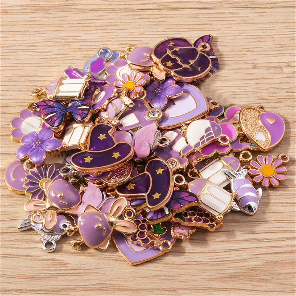 

Tusember Mix 30pcs Enamel Charms Purple Series Animal Heart Flower Pendants For Handmade Jewelry Making Accessories DIY Craft