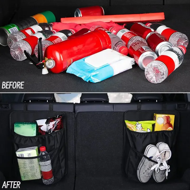 

Car Trunk Organizer Rear Seat Hanging Storage Bag With Mesh Pockets Multi-Function Auto Interior Accessories For SUV Sedan Truck