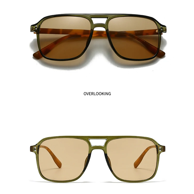 JNPCXI Retro Double Bridges Square Men Rivets Sunglasses Fashion Women Black Yellow Shades UV400 Sun Glasses