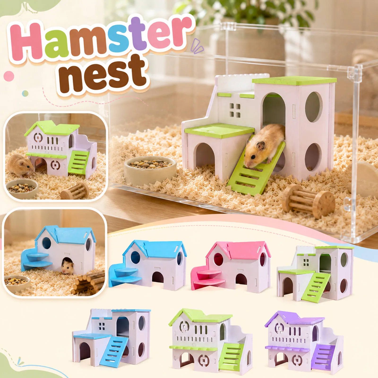 Hamster-Haus Spielzeug Kleintier-Versteck Hamster-Holzhaus 2 Ebenen Mit Leiter-Design Holzhütte Spielzeug – Detail 1