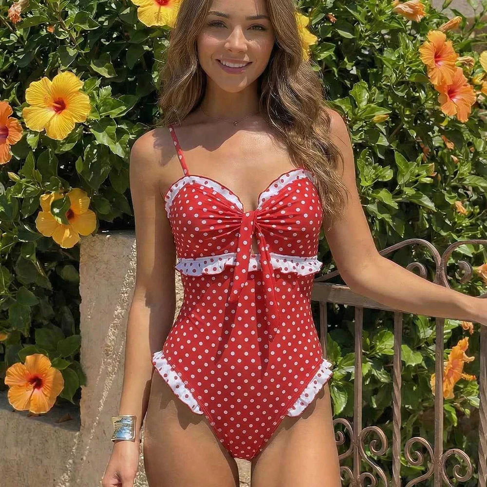 New Women Bikini Conjoined Swimsuit Dots Adjustable Straps Sexy Swim Beach Hot Spring Fiery Fashion Swimsuit