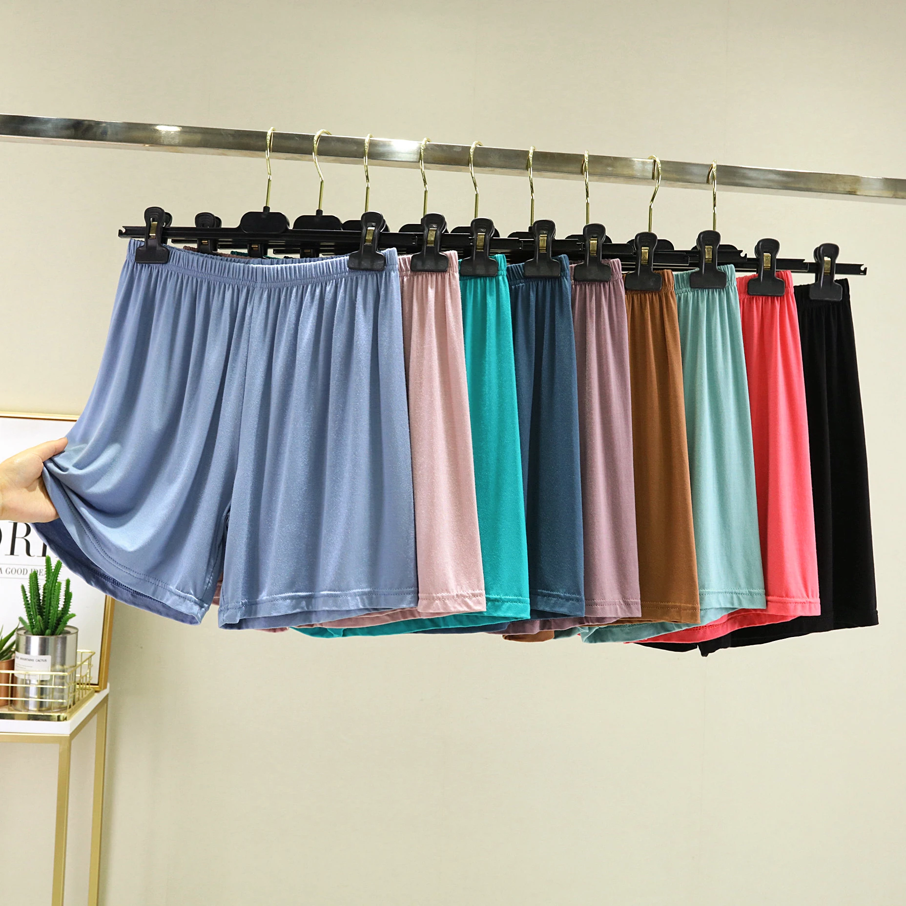 Loose Modal Shorts Women's Summer Thin Large Size Air Conditioned Ice Silk Casual Home Sleepwear High Waist Wide Leg Pants