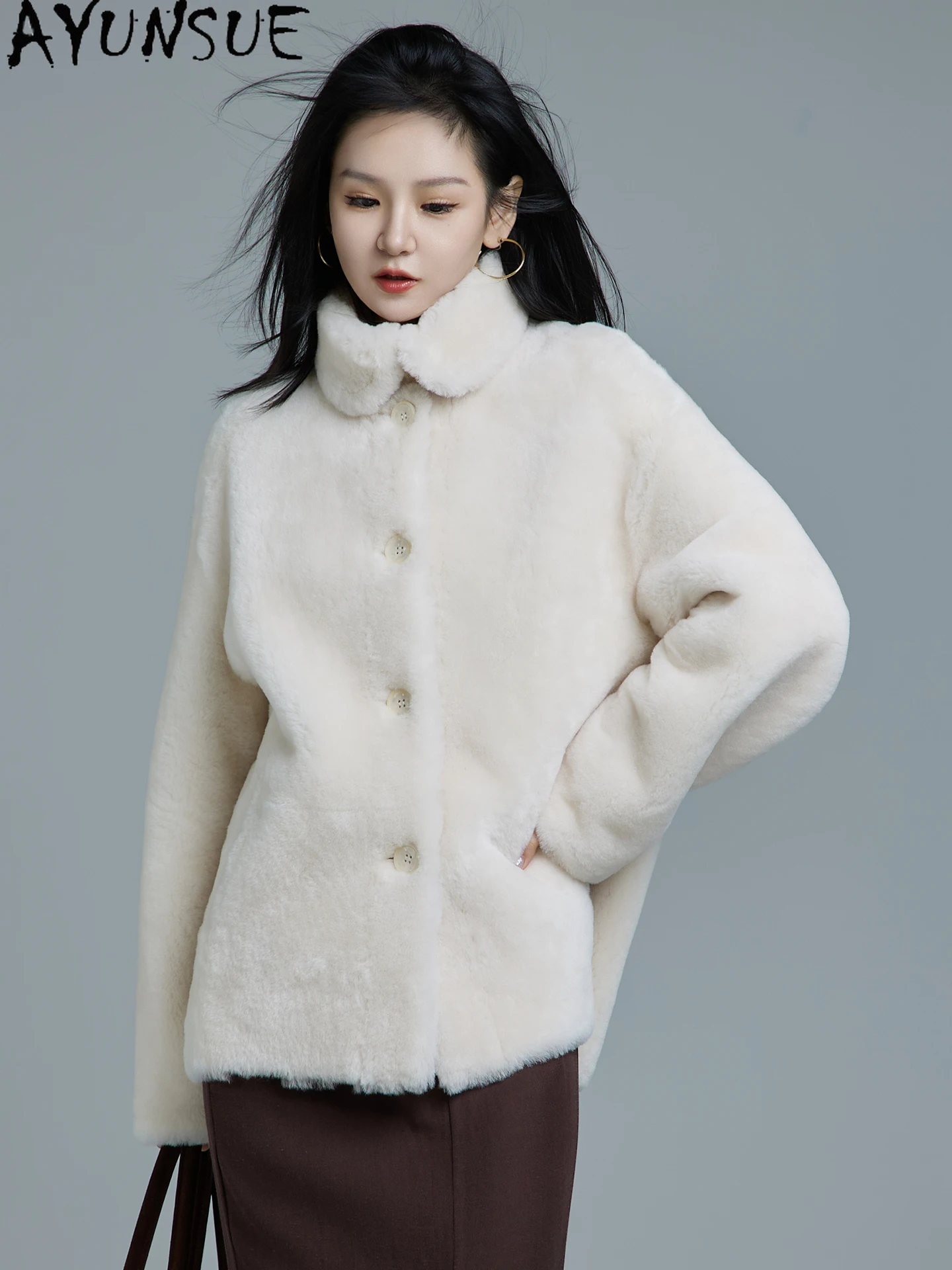 AYUNSUE veste en cuir véritable femmes 2025 manteau De fourrure en peau De mouton naturelle mérinos vraie fourrure chaud vêtements d'hiver femme Jaqueta De Couro