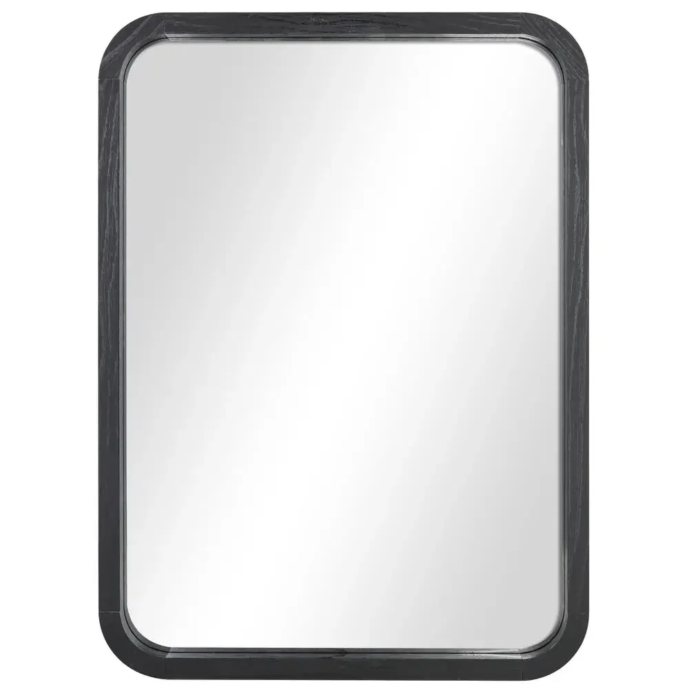 22x30 Rectangular Black Wall Mirror with Rounded Edges Mounting Hardware Included High Quality Modern Design Versatile Use Easy