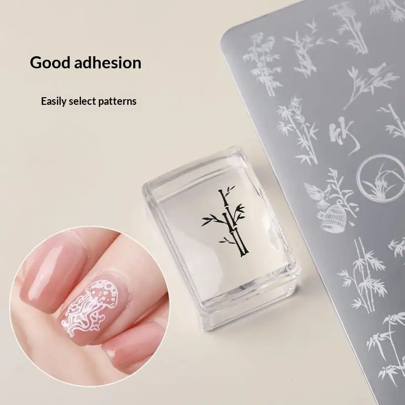 Square Clear Silicone Nail Stamp Set Alcohol Cleanable Suitable For Large Plates Includes Scraper And Replacement Heads