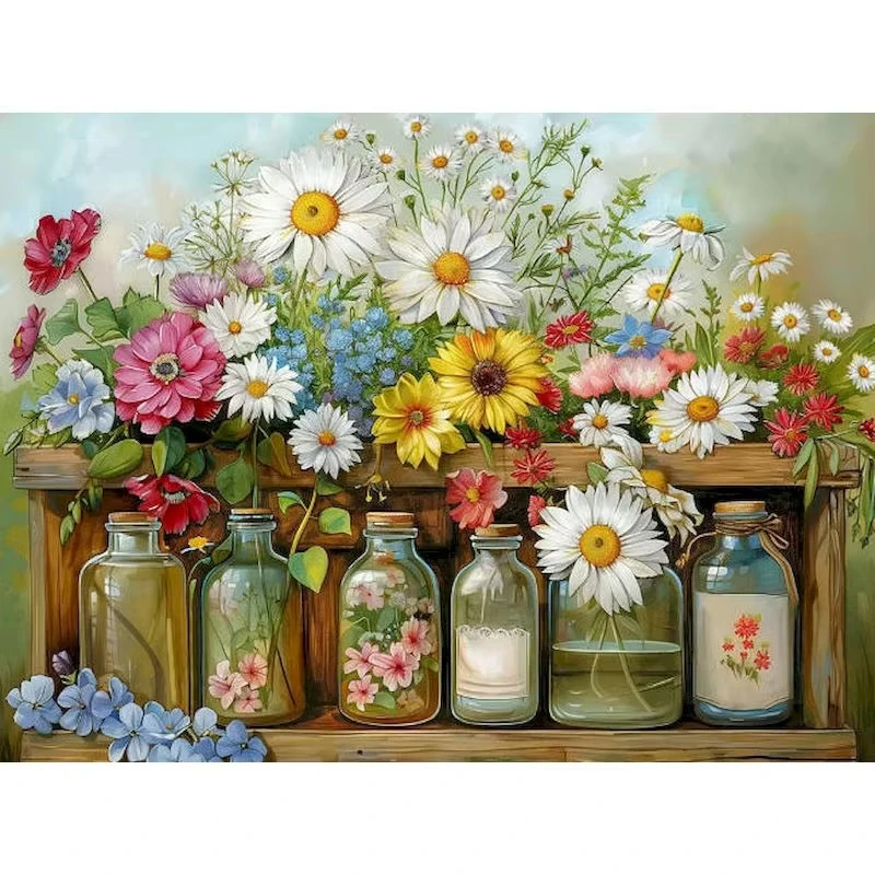 DIY Paint By Number Glass Bottles for Adults Picture By Numbers Shelf Wildflowers Acrylic Paint on Canvas Home Decor