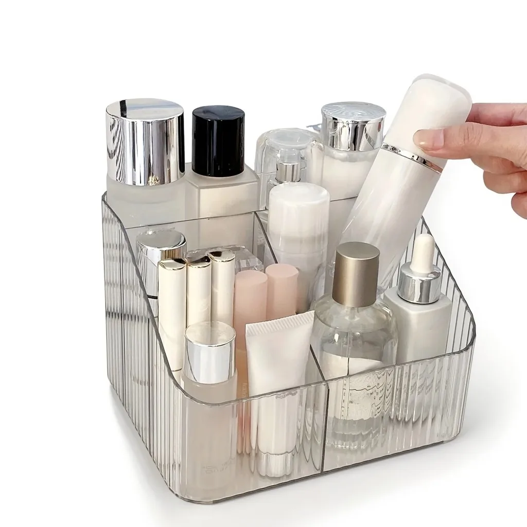 

1CPS Desktop Cosmetics Four-cell Storage Box Acrylic Transparent Plastic Box Lattice Lipstick Box Makeup Brush Barrel