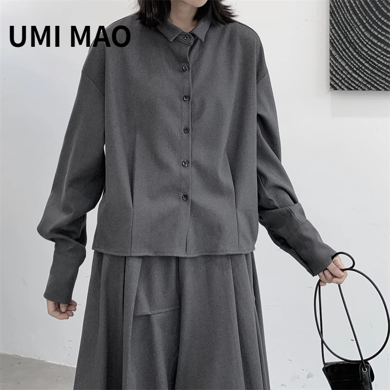 

UMI MAO Yamamoto Dark Autumn Winter Slim Loose Design Section Collared Shirt Female Long Sleeved Tops Fashion Men Women Femme