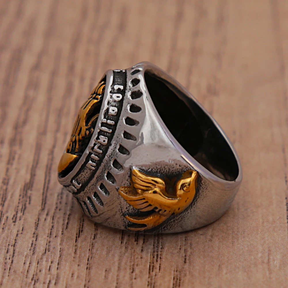 Fashion Retro Christian Virgin Mary Prayer Ring Punk Stainless Steel Peace Dove Logo Ring Motorcycle Amulet Jewelry Wholesale