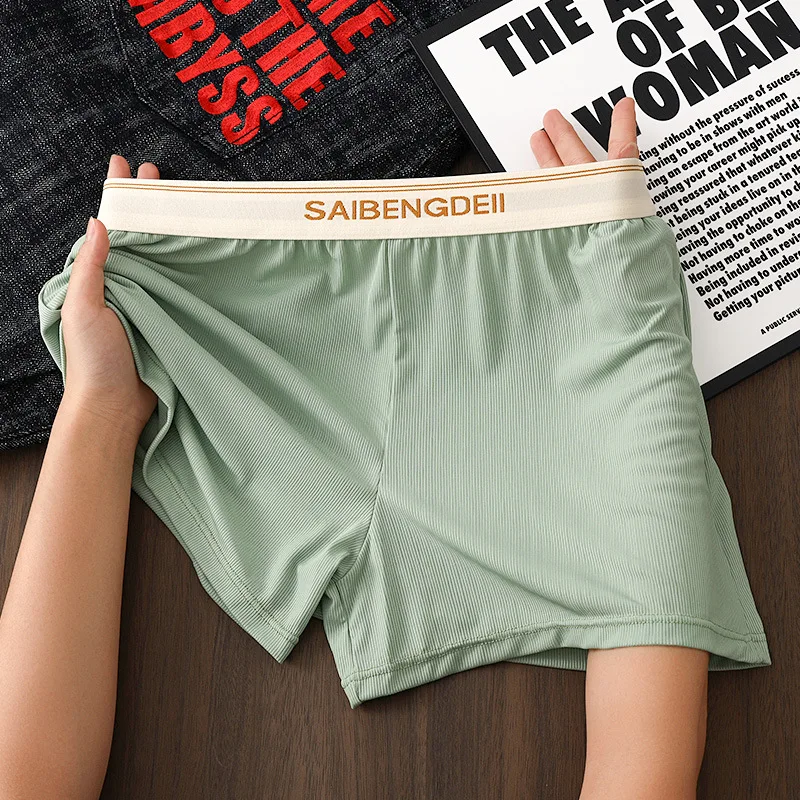 Large Size Mens Ice Silk Boxer Men Seamless Solid Color Shorts Panties Summer Thin Loose Homewear Comfortable Pajama Sleepwear