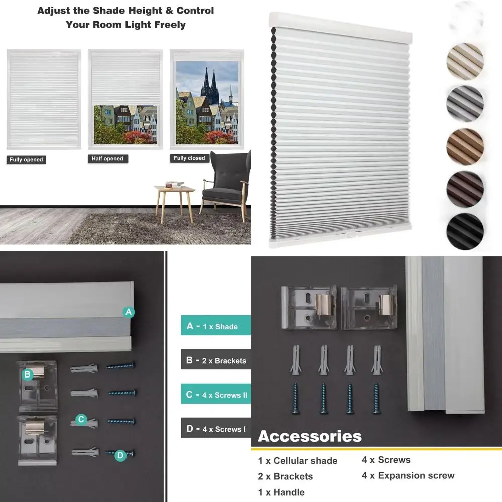 

Cordless Blackout Honeycomb Shades, Thermal Insulated, Child-Safe, 34x48 White