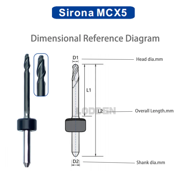 LODDEN Dental Lab Milling Burs Drill for Sirona MCX5 Machine CAD CAM Grinding PMMA 0.5/1.0/ 2.5mm NC Coating