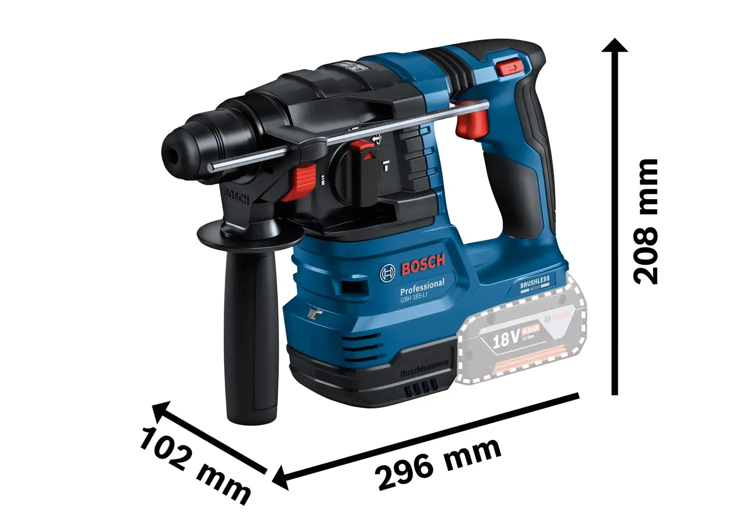 Imagem -02 - Bosch-martelo Perfurador sem Fio sem Escova Furadeira de Impacto Aspirador Elétrico Conjunto de Ferramentas Elétricas Gbh 185-li Gde12 18v