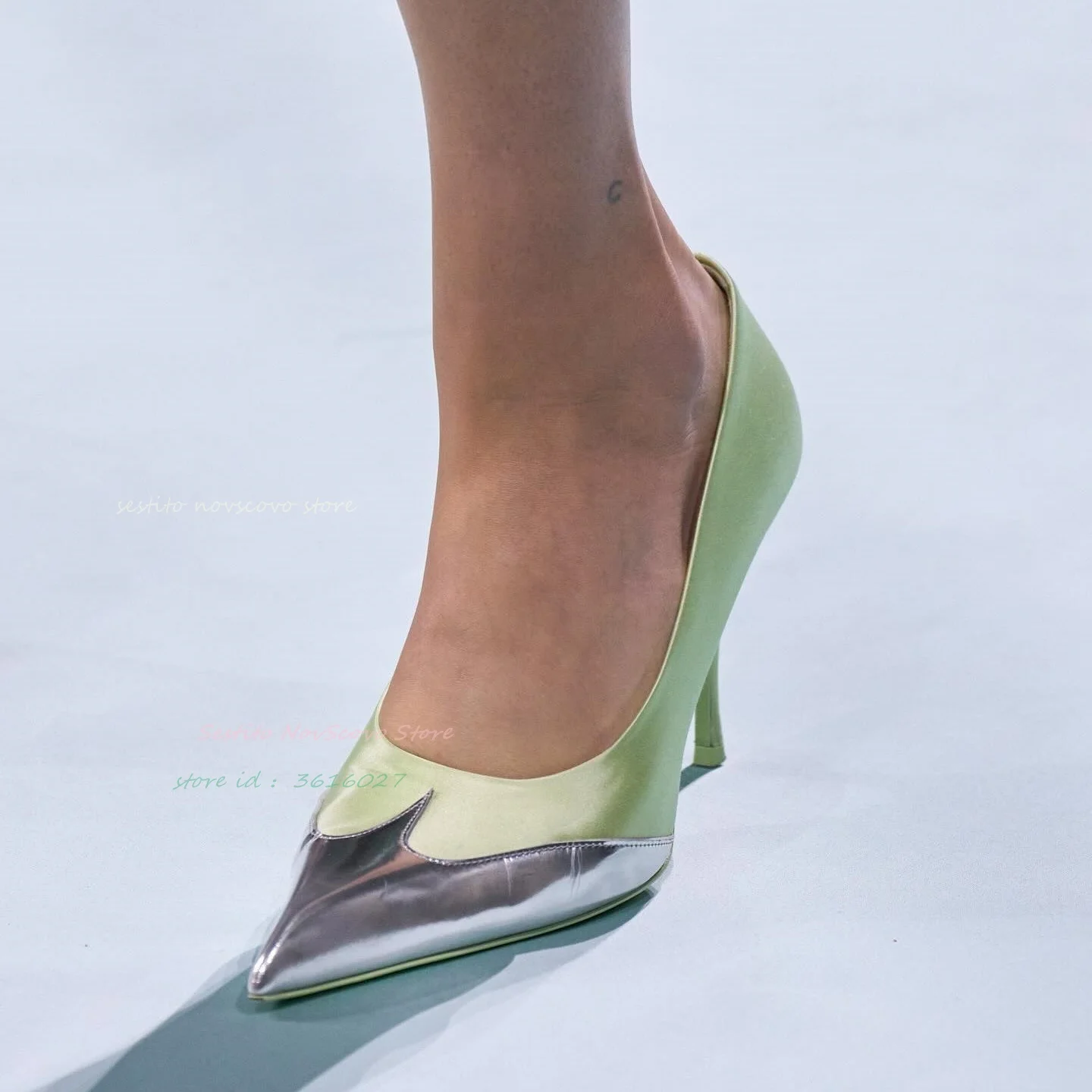 

Pointy Toe High Heels Pumps Mirror Effect Leather Patchwork Matt Leather Slip On Classic Summer Office Lady Comfort Sandals