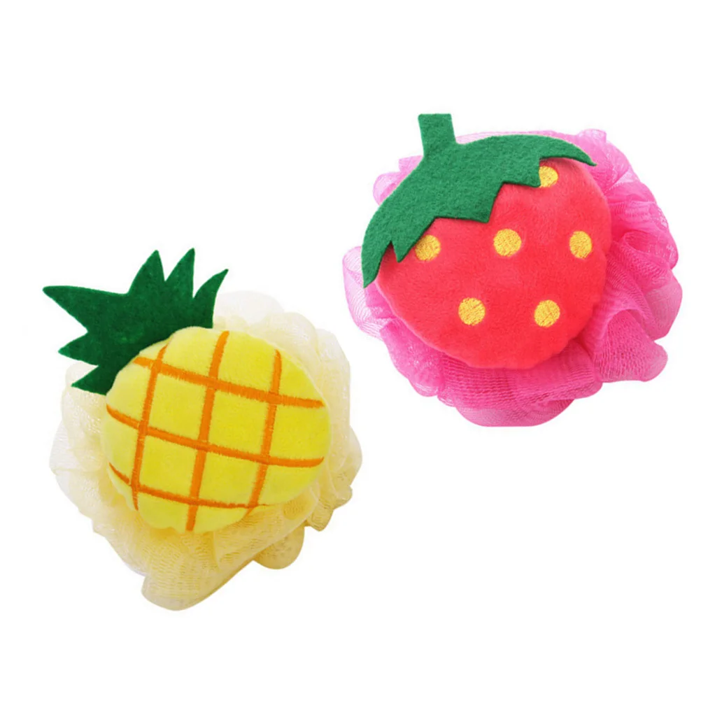 

2pcs Fruit Shaped Bath Ball Mesh Sponge Shower Ball Soft Durable Nylon Skin Cleanser Relaxing Spa Use (Strawberry