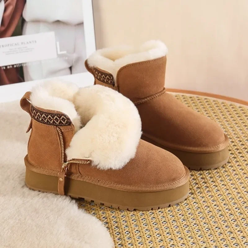 

Winter New Velvet Padded Plus Warm Thick Soled Women Snow Boots Zipper Short Boots Imitation Wool Cotton Shoes Ankle Boots Women