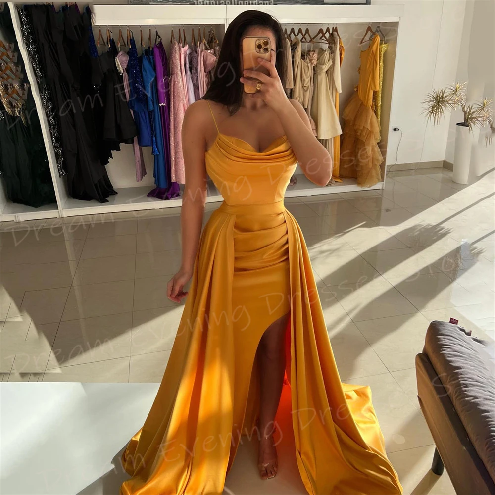 Popular Modern Mermaid Simple Women's Evening Dresses Sexy Spaghetti Strap Side Split Prom Gowns Formal Party Vestido De Noche