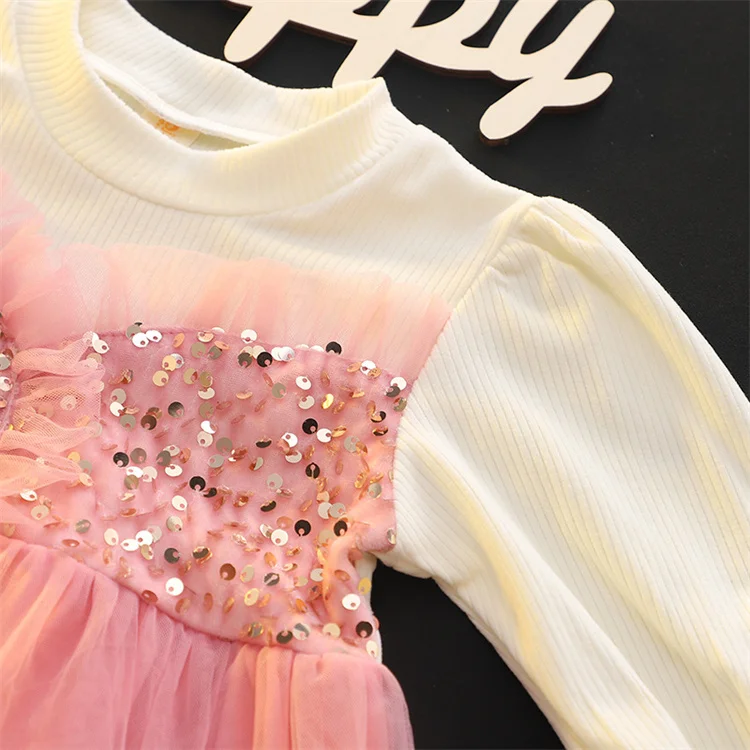 Kleider für Kinder Mädchen Baumwolle Langarm Pailletten Spitze Prinzessin Kinder Kleider Frühling Elegante Geburtstag Kleidung Show Kostüm – Detail 5