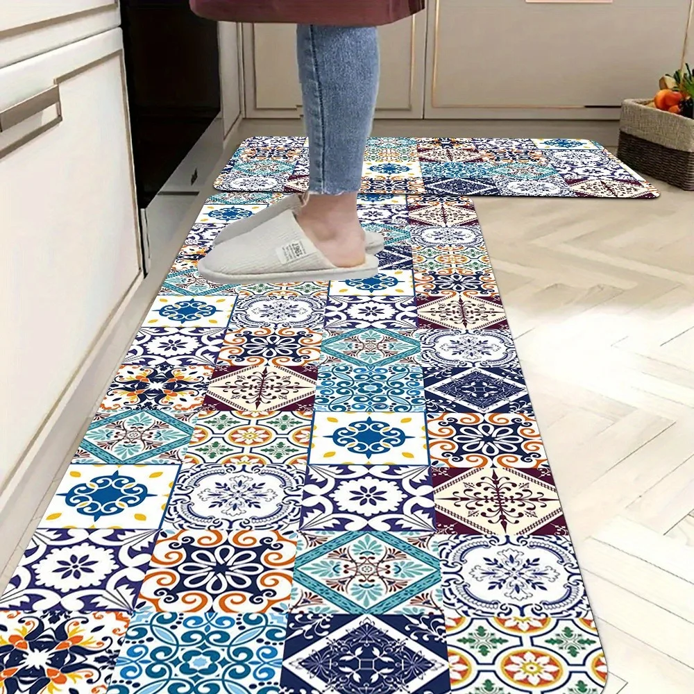 

1PC Bohe Styles pattern Kitchen Rug Non-Slip Door Mat Pop design Bathroom Rug Bath Mat Carpet for Home Sink Laundry Decor