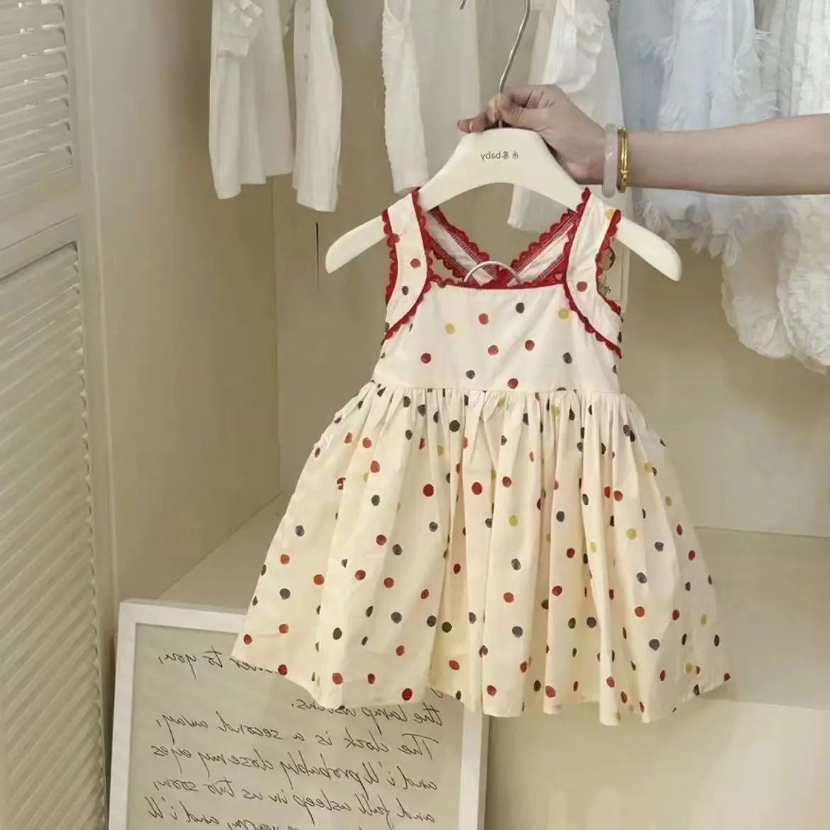 Summer new girls' camisole dress cute children's polka dot dress baby polka dot sleeveless dress