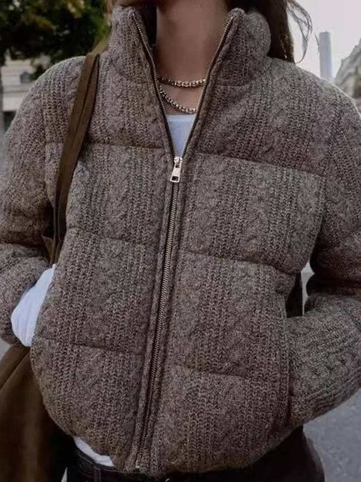 

Warm Knitted Pilot Jaet Outerwear Zipper Closure Eight Strand Braid Design Commute Sle Thiened Long Sve Cotton Coat