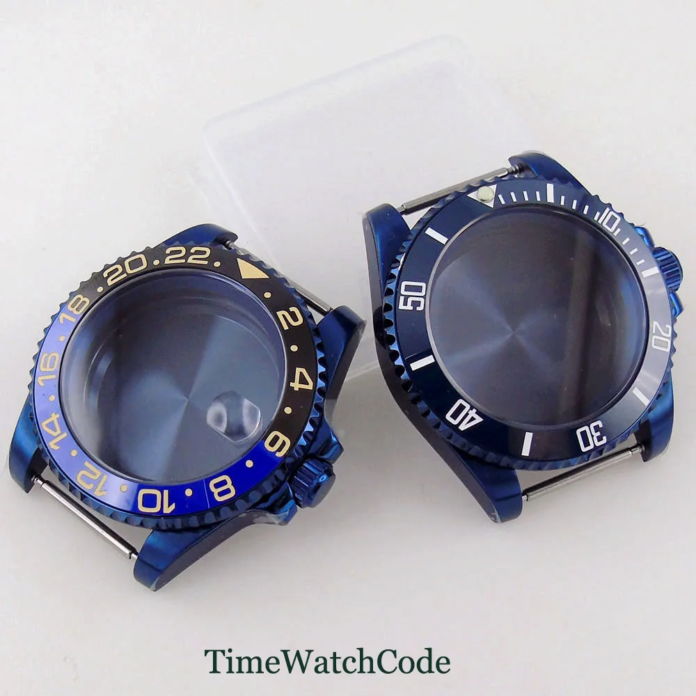 40mm Blue Plated Watch Case Accessories Sapphire Crystal Fits NH34 NH35 NH36 ETA2824 PT5000 20ATM 120 Clicks 200m Water Resist