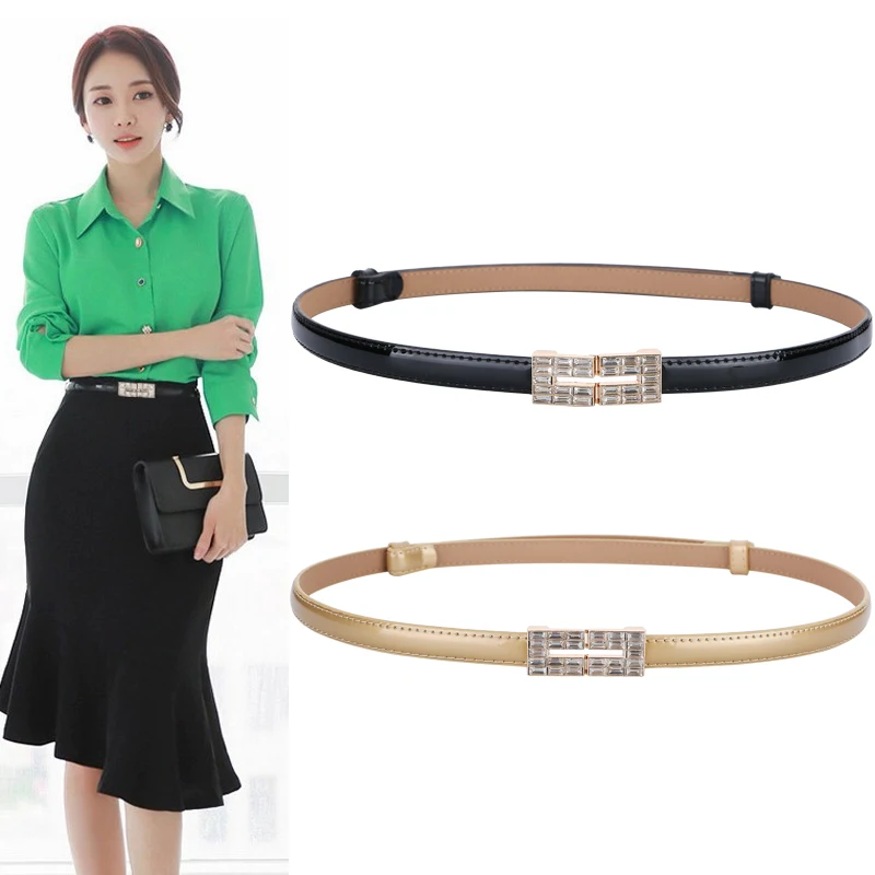 

Elegant Belts For Women Luxury Rhinestone Buckle Adjustable Ladies Waistband Female Dresses Accessories Leather Designer Girdle