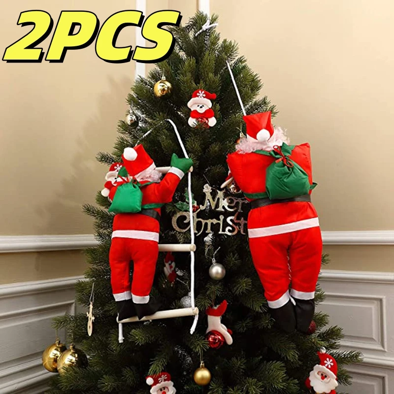 2PCS Climbing  Santa Claus Decoration Pendant Christmas Tree Hanging Doll Ornament Outdoor Xmas Party Home Decor Toy Gift