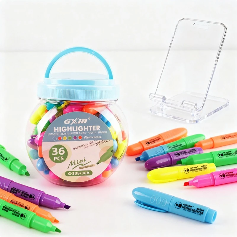 6 Colors 36pcs Mini Highlighter Color Bright Fiber Pen Tip for Handbook Drawing Graffiti Office Mark Annotation