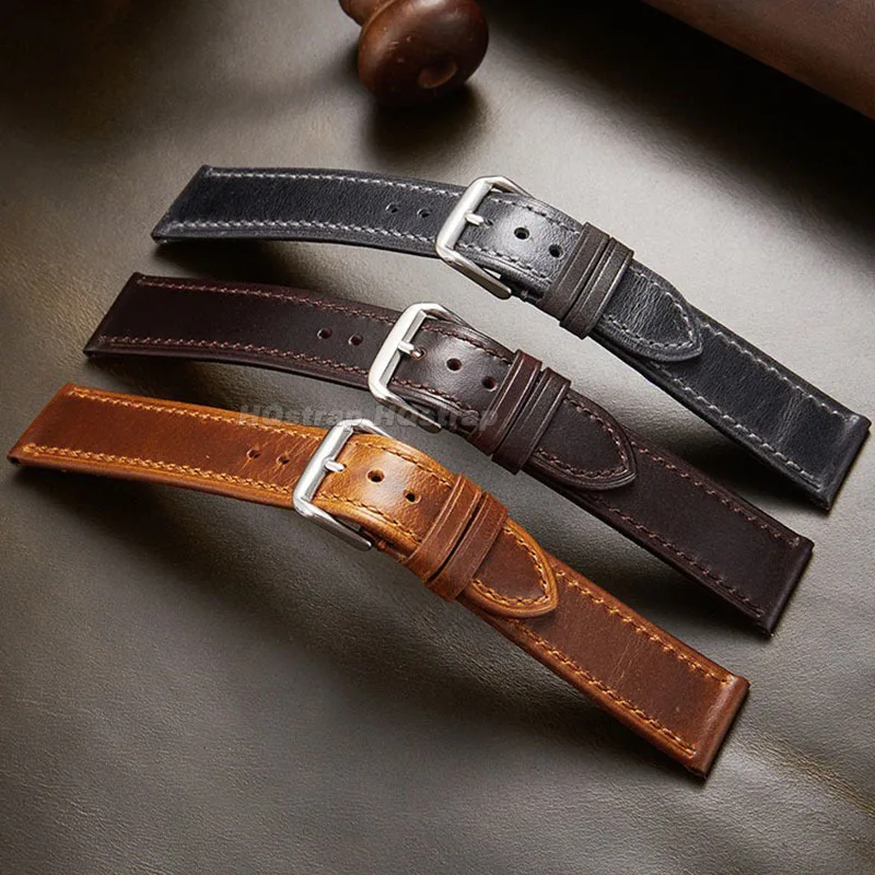 Correa de reloj de piel de vaca, correa de cuero suave de 18mm y 20mm, pulsera Universal para hombres y mujeres de negocios, pulsera resistente al agua con decoloración de cera de aceite