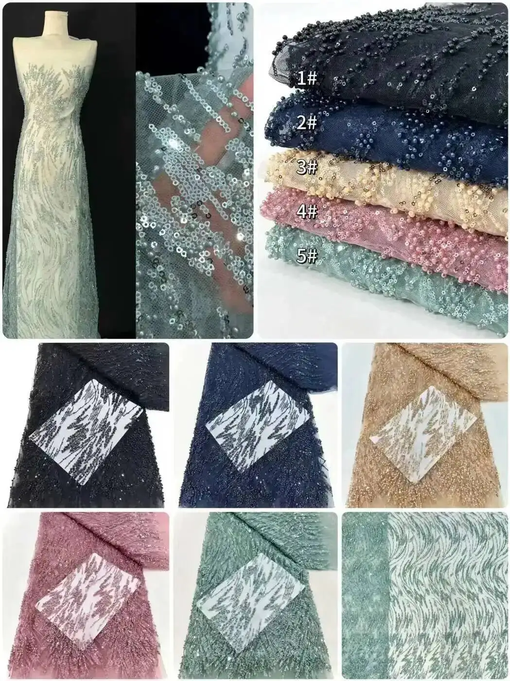 

2025 High Quality New Arrival Beads African Handmade Beaded Lace Fabric Nigerian Sequins Beads Lace Fabric Women Wedding Dress