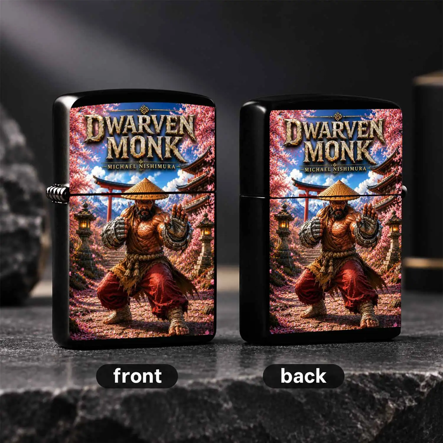 Creative Dwarven Monk Themed Lighter, Stylish Oriental Cherry Blossom Ancient Architecture Martial Arts Vibe Portable Igniter, Full Scene Practical Unique Decor Gift for Daily Outdoor Use, Ideal for G A Humorous And Interesting Lighter