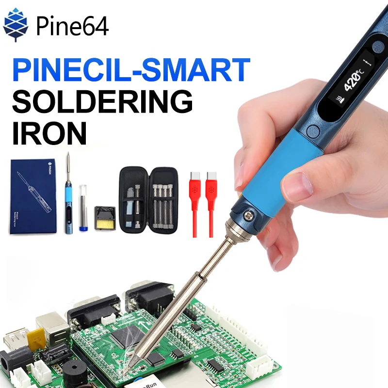 

Pine64 Smart Mini Pinecil Soldering Iron With B2 BC2 KU C1 I C4 D24 K Tips With1M CtoC Silicon Power Charging Cable Storage Bag
