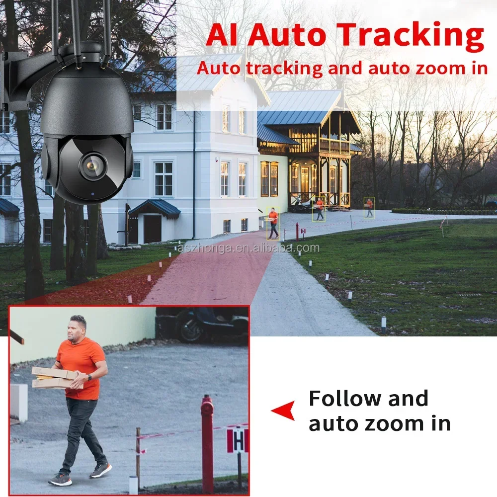 Telecamera IP esterna 5MP 4G Sim Card WIFI AI Tracciamento automatico Zoom 30X Wireless PTZ Speed Dome Telecamera CCTV Audio bidirezionale IR 80m Camhi